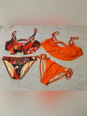 Old Navy Bright Orange Floral Mix & Match Bikini Set